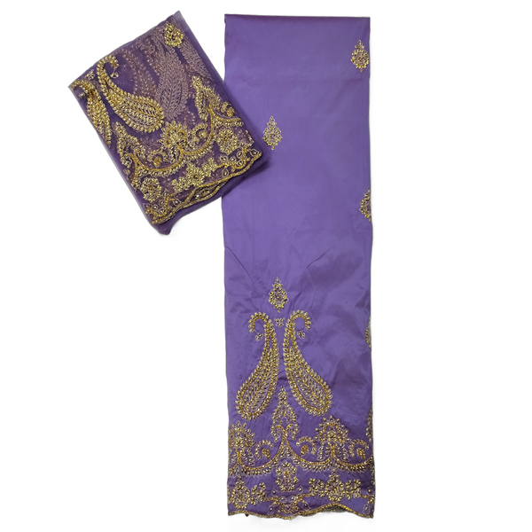 African Women George Fabric Order Online Lilac Color Golden Beaded Women Nigerian George