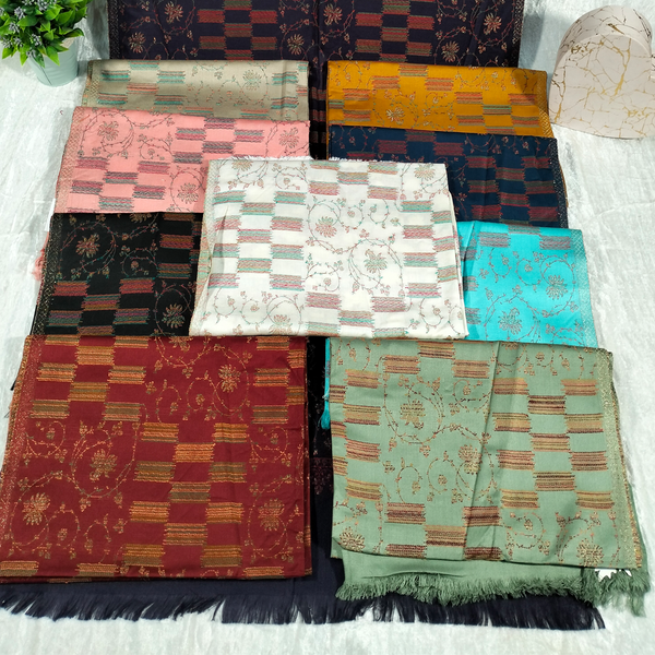 Multicolor on Dark Purple Background Pashmina Shawl Available in Beige, Orange, Pink, Darkest Blue, Black, White, Light Blue, Dark Red, and Beige Green