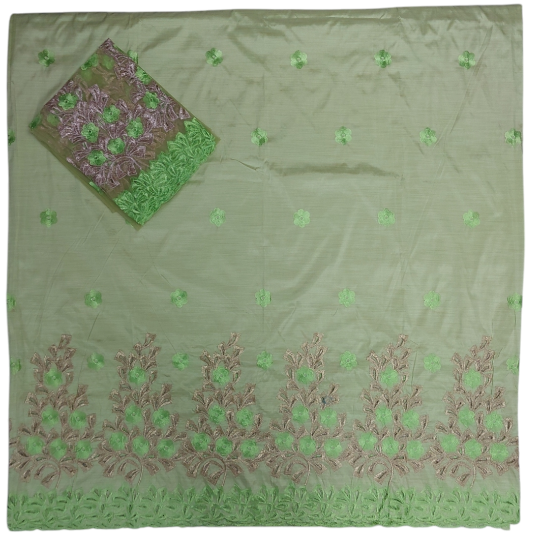 Lemon Green Wrapper With Gold And Green Embroidery With Floral Design Fabric