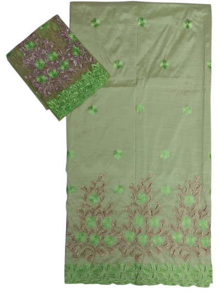 Lemon Green Wrapper With Gold And Green Embroidery With Floral Design Fabric
