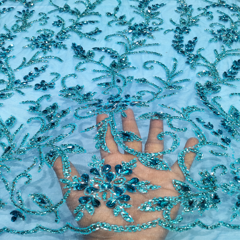Mexican Stylish Beaded Stone Laces Order Fancy Lace For Bridal Women 5 Yards Net Lace Fabric