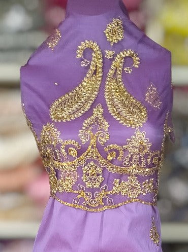 African Women George Fabric Order Online Lilac Color Golden Beaded Women Nigerian George