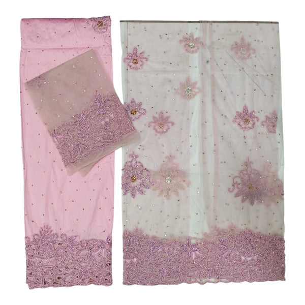 Blush Pink Designer George Fabric with Premium Floral Handcrafted Embroidery | Luxury Bridal George