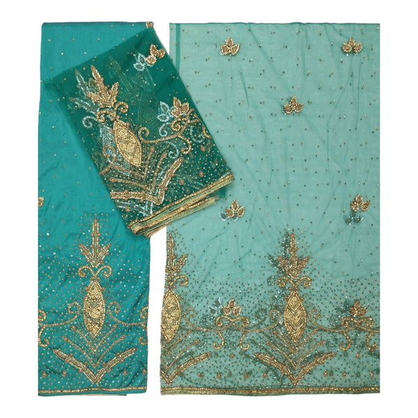 Aqua Green Designer George Fabric with Rich Gold Embroidery & Hand Beadwork | Premium Bridal Collection
