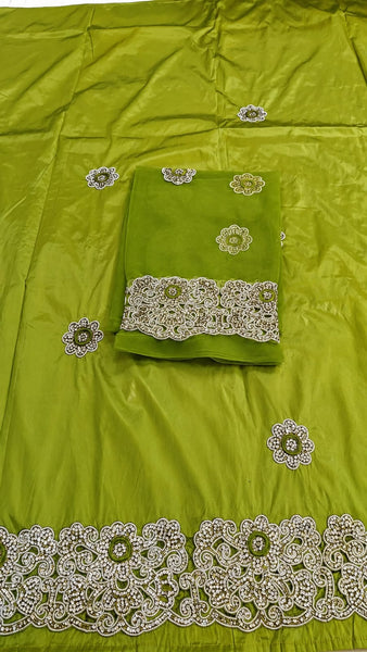 Luxury George Fabric with White Stone Embroidery for Nigerian Wedding & Party Wear