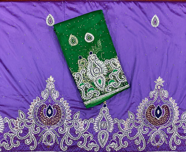 Premium Purple Somalian Wedding George Fabric with Green Embroidered Net Blouse & Elegant Design