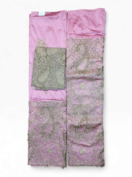 Baby Pink Designer Embroidered George Fabric | Luxury Floral Paisley Lace Material for Women