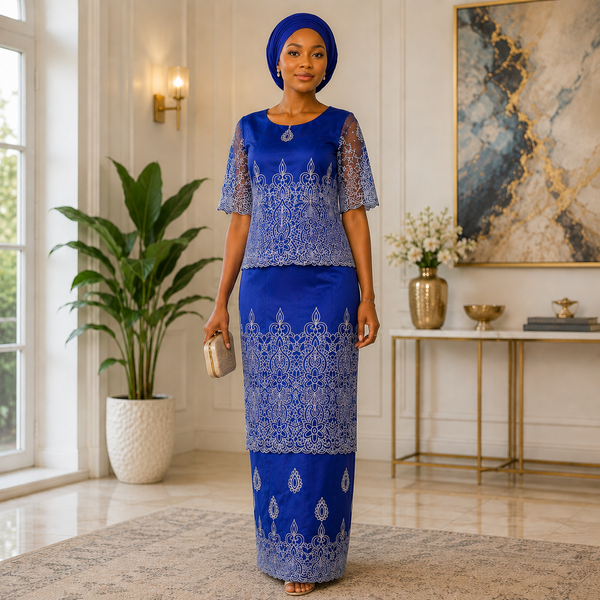 Luxury Royal Blue Embroidered George Lace Fabric | Elegant African Wedding & Occasion Wear