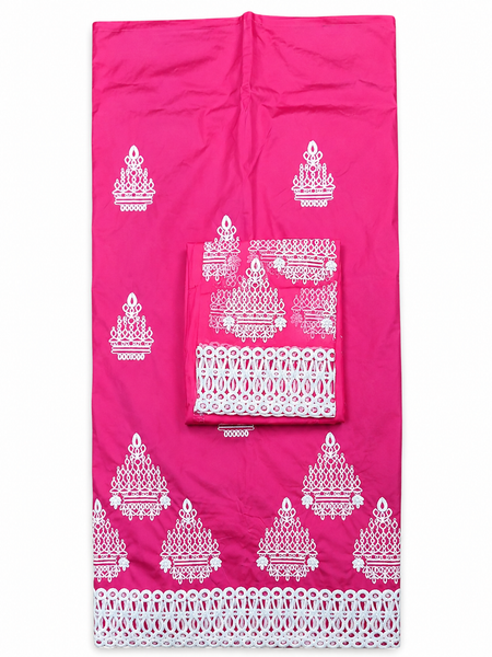 Hot Pink Royal Crown Embroidered George Wrapper with Premium Net Bodice