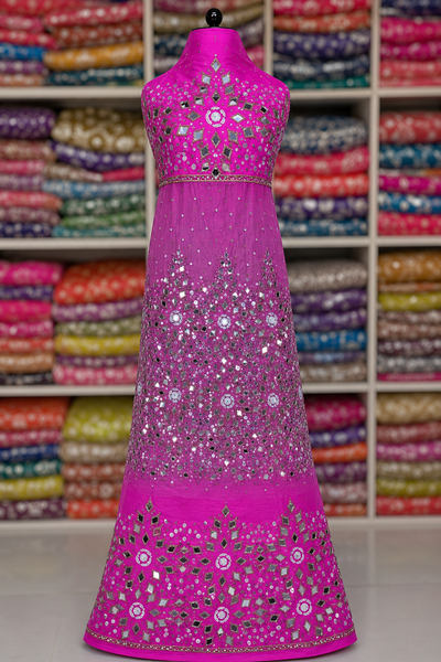 Beautiful Handworked Fuchsia Pink Colour George | Best For Wedding & Party Wear