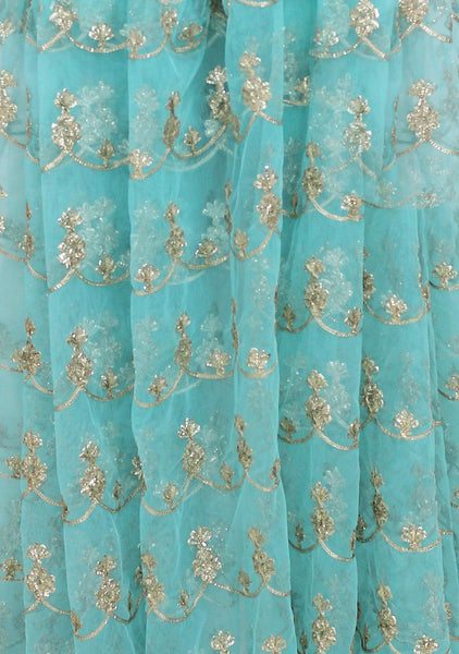 Net Gold Zari Embroidered Fabric,Width 58'' Inches.