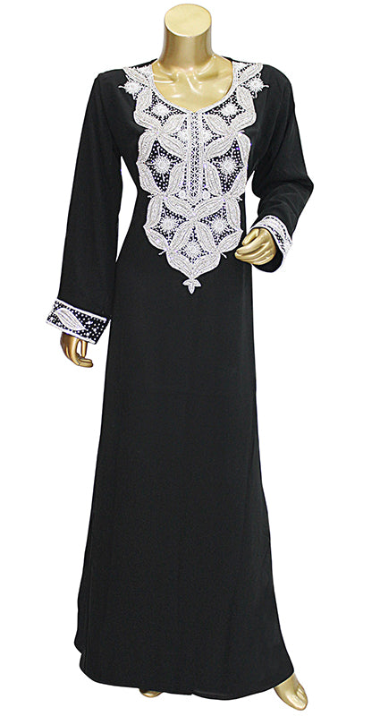 Dubai Style Full Crystal Work Embroidered Kaftan Long Party Dress for Women