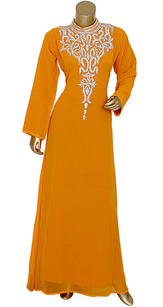 Pure Chiffon Chinese Collar Embroidered Kaftan