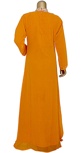 Pure Chiffon Chinese Collar Embroidered Kaftan