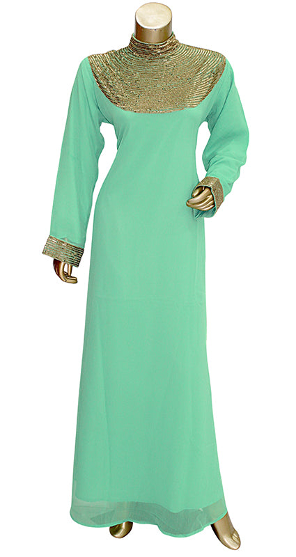 Mint Green Pure Chiffon With Intricated Sequence Work Kaftan Party Dress For Women