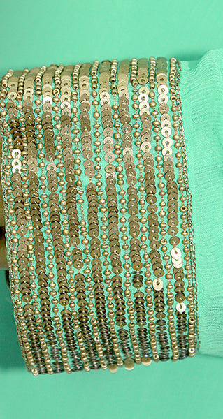 Mint Green Pure Chiffon With Intricated Sequence Work Kaftan Party Dress For Women