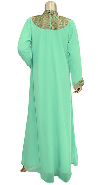 Mint Green Pure Chiffon With Intricated Sequence Work Kaftan Party Dress For Women