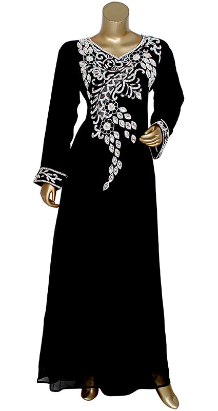 New Style Dubai Kaftan Long Dress Party Wear Gown For Women With Pearls & Crystals