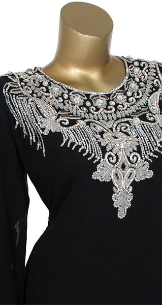 Pure Chiffon Silver Hand Embroidered Kaftan