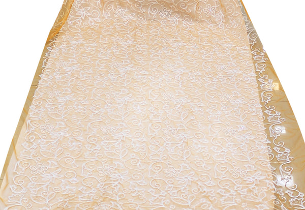 Net Resham Stone Embroidered Fabric,Width 58'' Inches.