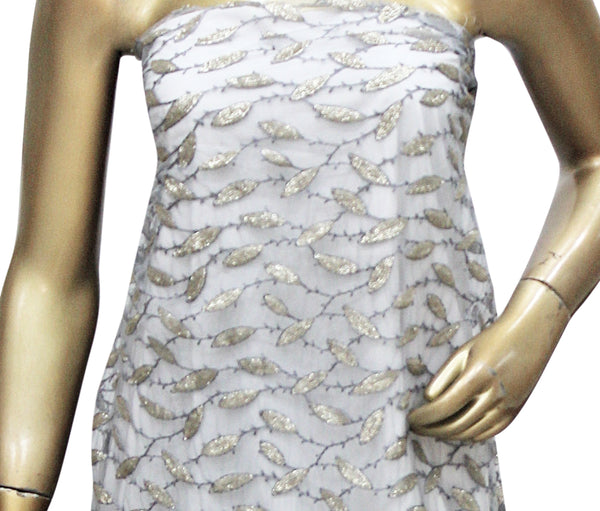 Net Leaf Aari Resham Embroidered Fabric,Width 58'' Inches.