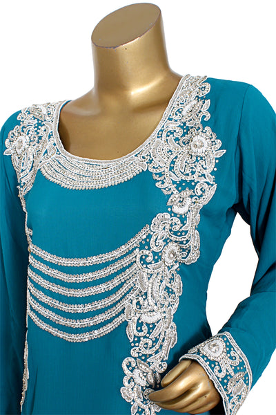 Pure Chiffon Silver Hand Embd Kaftan