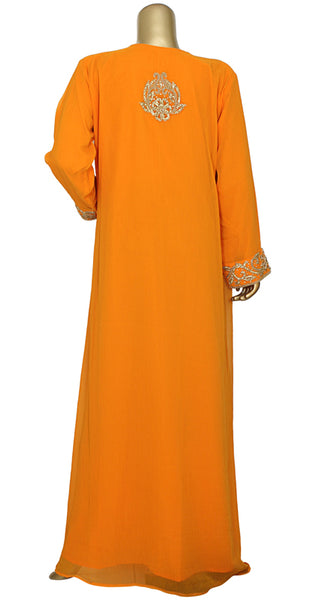 Dubai Style Handmade Chiffon Kaftan With Gold Embroidery Womens Party Dress