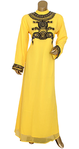 Pure Chiffon Black Beaded Kaftan