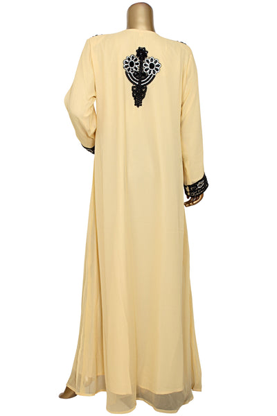 Black Beads With Golden Crystal Work Chiffon Kaftan Long Party Dress For Women