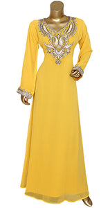 Best Quality Chiffon Kaftan With Gold And Silver Crystal Work Maxi Long Dress for Women