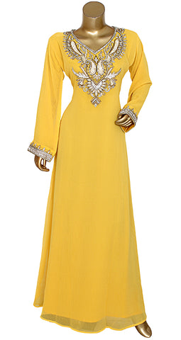 Best Quality Chiffon Kaftan With Gold And Silver Crystal Work Maxi Long Dress for Women