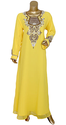 Long Sleeve Copper And Silver Bead Work Kaftan Party Wear Dress For Women